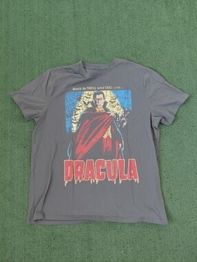 Back To Thrill And Chill Dracula Vampire Retro Monster Gray T Shirt Sz XL